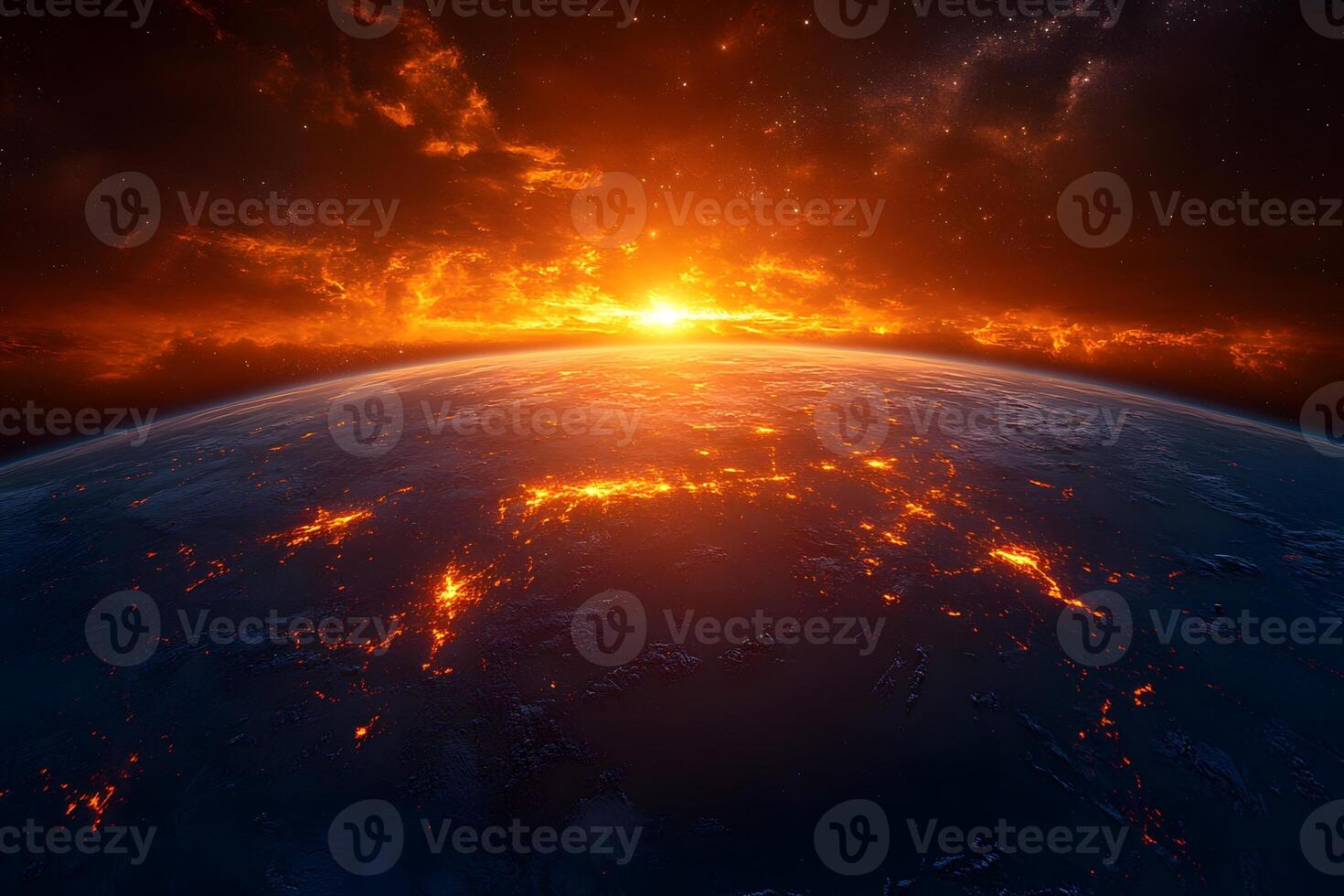 Stunning Solar Horizon Over Earth with Fiery Atmosphere for Space Exploration and Science Themes photo