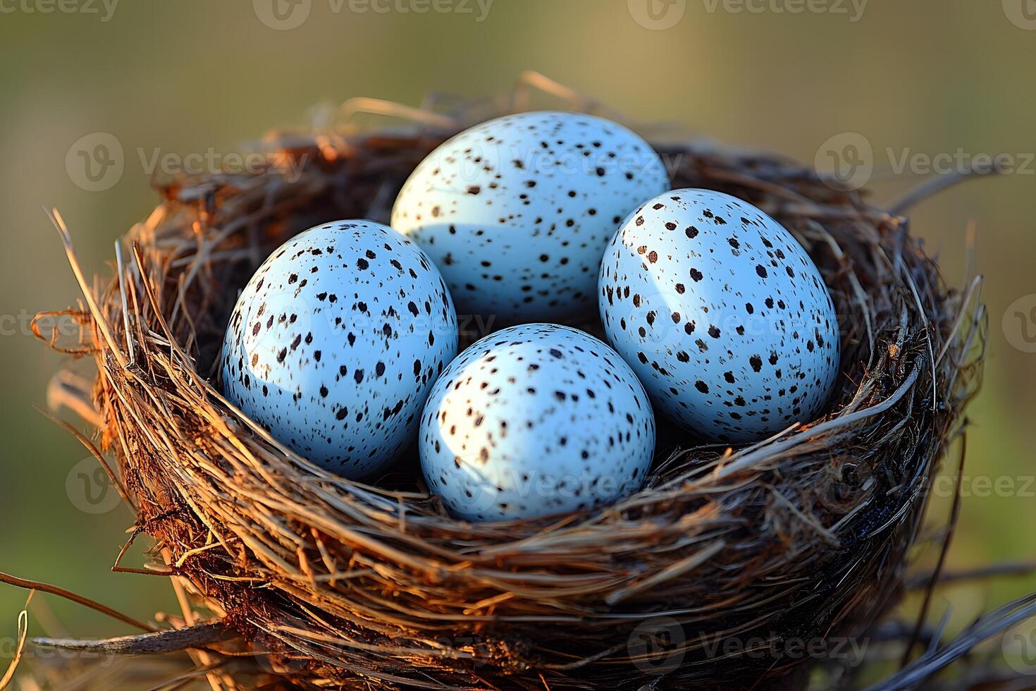 Speckled Blue Bird Eggs in Nest for Spring and Nature Themes photo