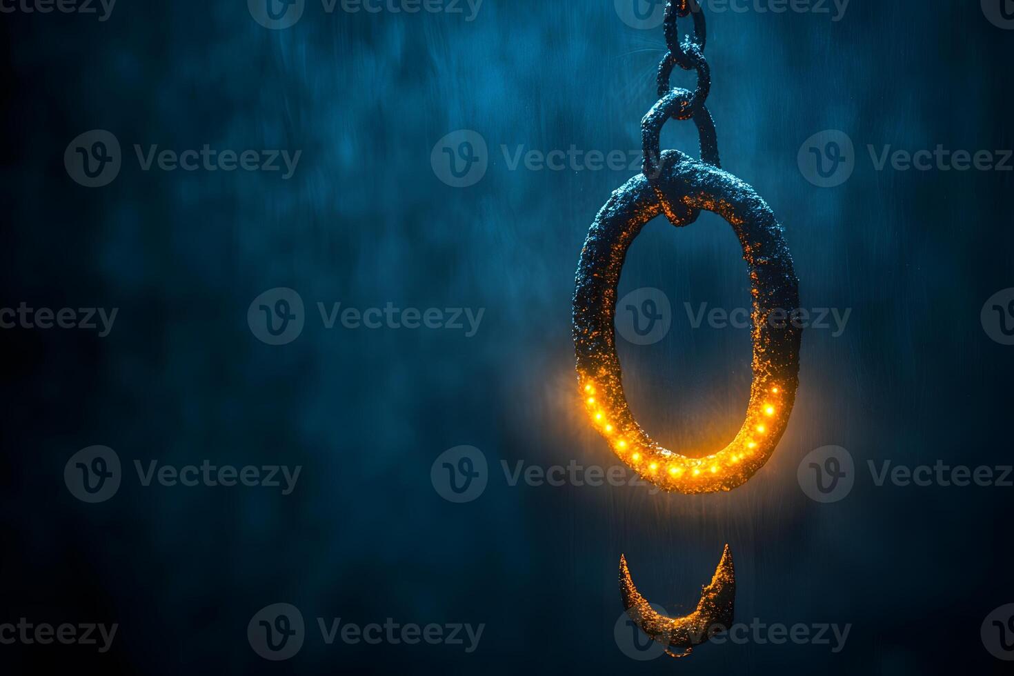 Mystical Glowing Chain in Dark Atmospheric Rain Setting for Fantasy Concepts photo