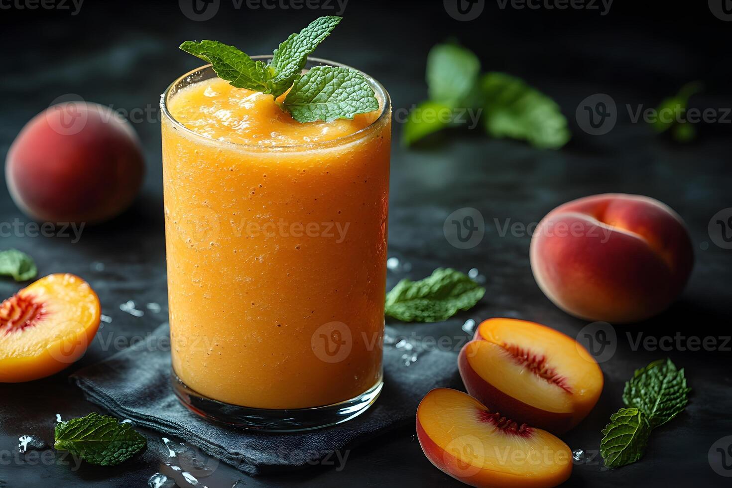 Refreshing Summer Peach Smoothie with Fresh Mint Leaves - Perfect for Health Boost and Culinary Inspiration photo