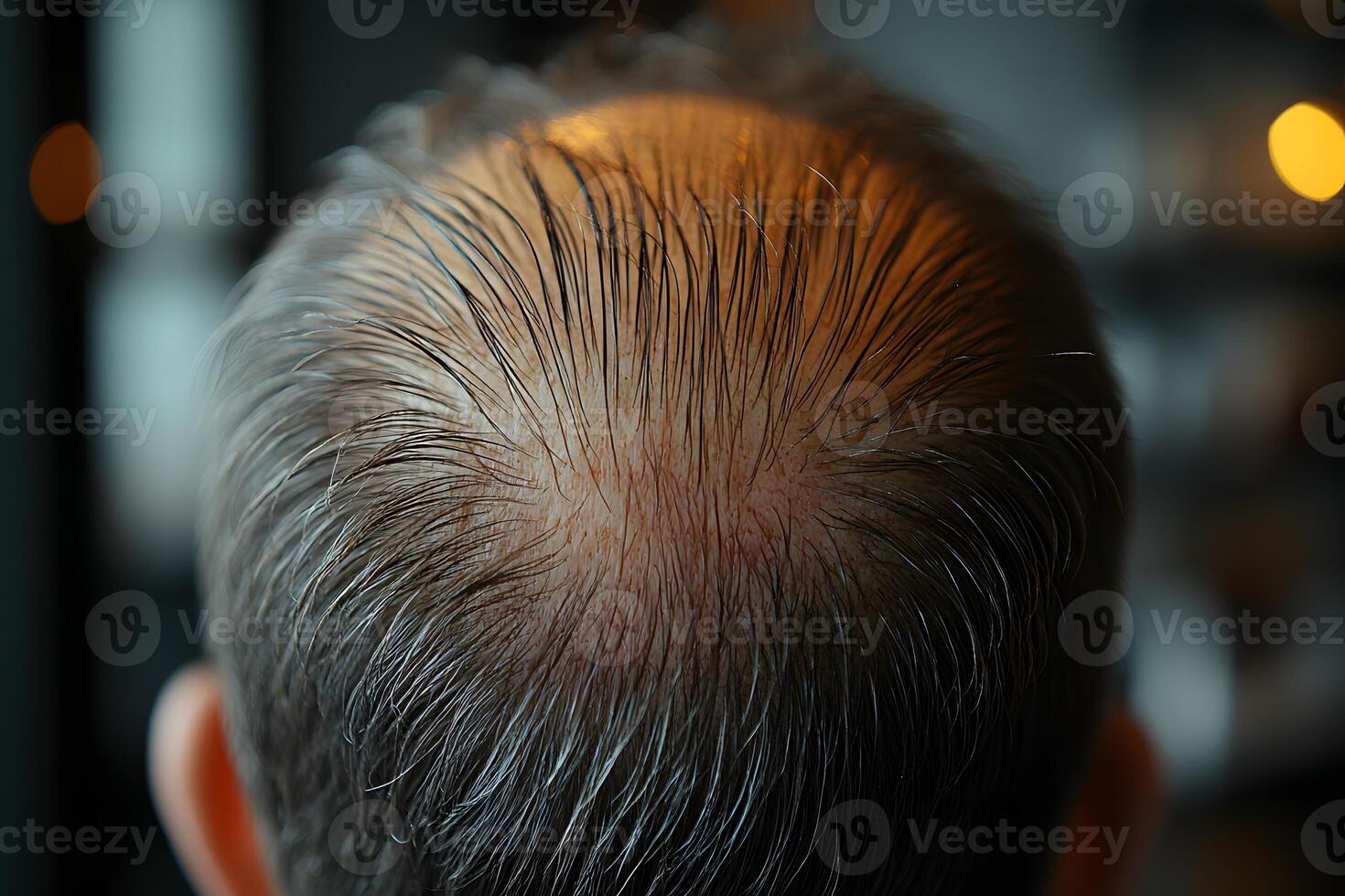 Close-Up of Male Balding Head with Focus on Hair Texture photo