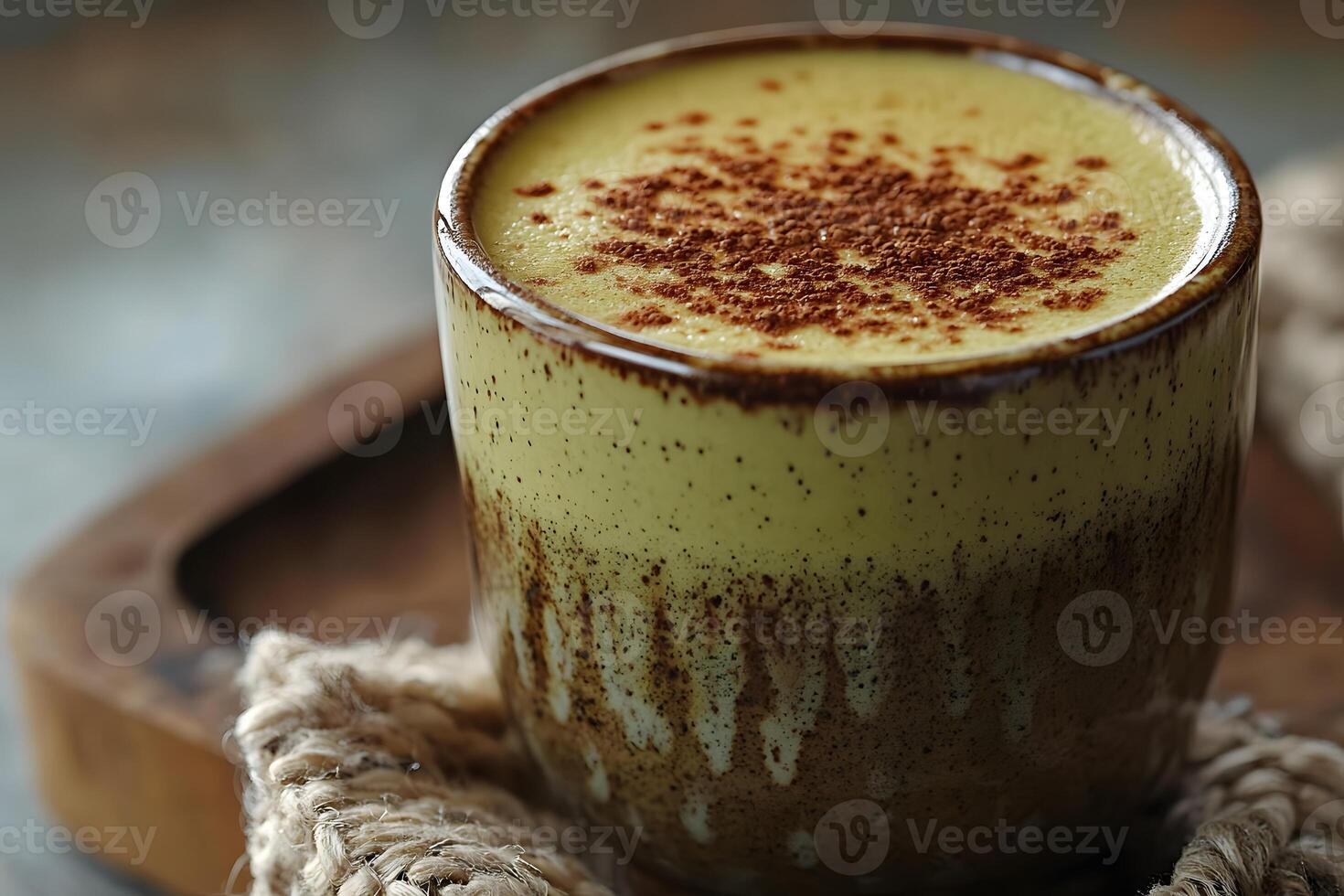 Delicious Turmeric Latte in Rustic Ceramic Mug for Cozy Moments photo