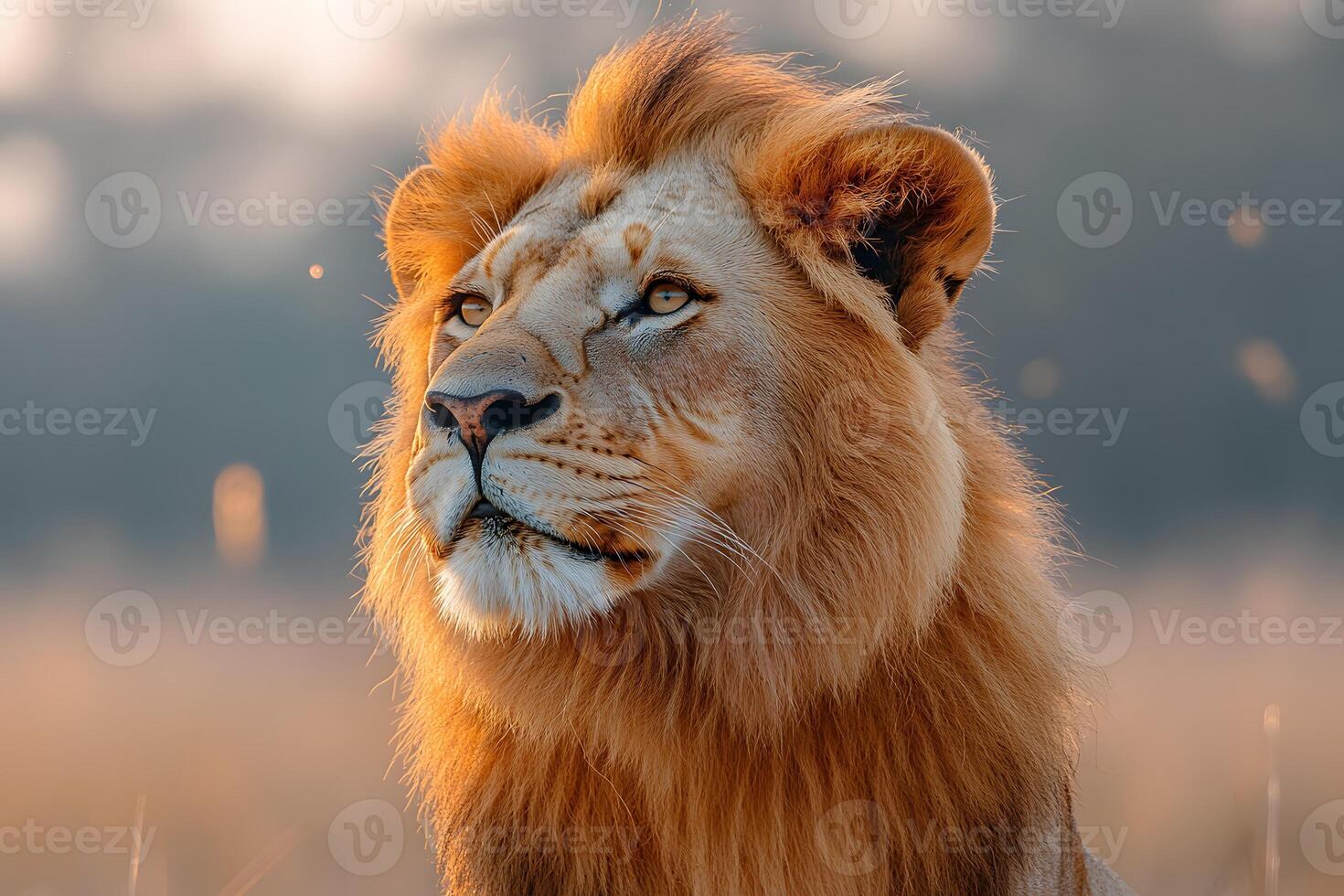 Majestic Lion Gazing in Golden Hour Wildlife Photography for Nature Conservation photo