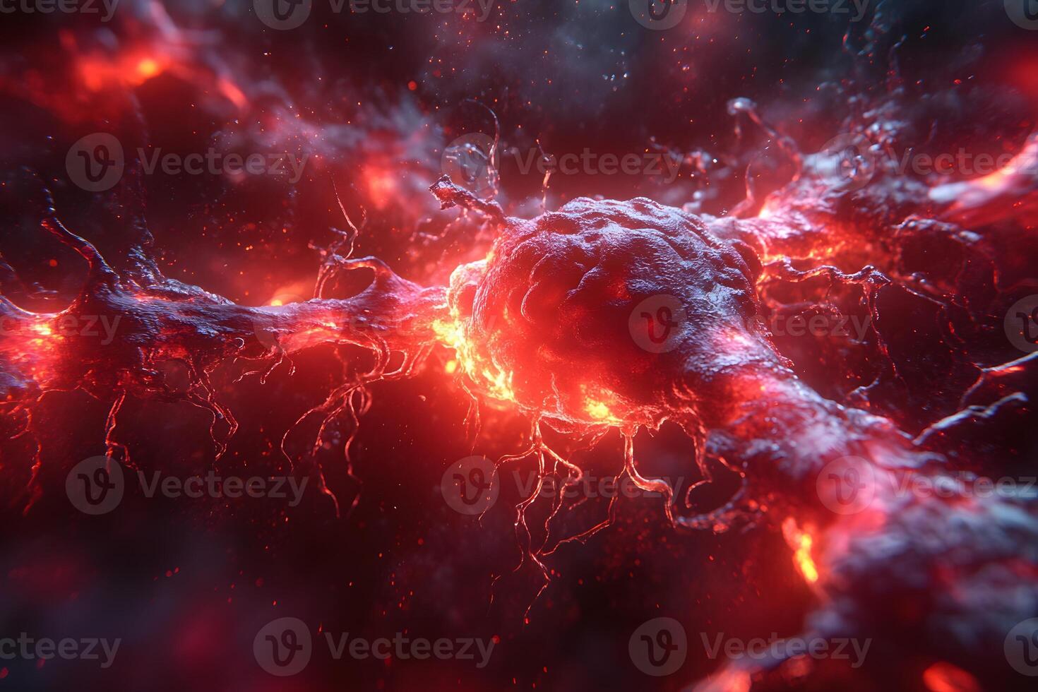 Futuristic Neural Network Visualized in Vivid Red and Black Sci-Fi Art photo