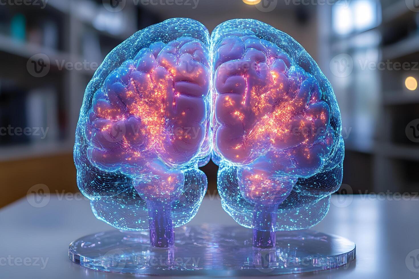 Futuristic Brain Model Displaying Neural Activity for Scientific Research photo