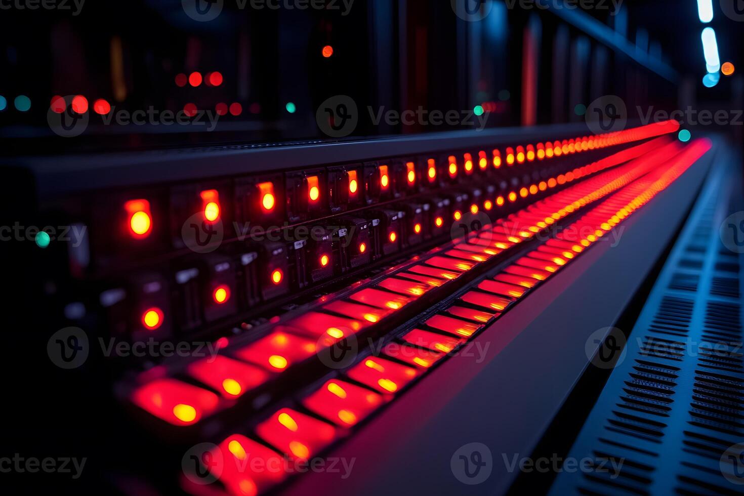 Futuristic Data Center Server Rack with Red LED Lights for Technology Innovation and Network Infrastructure photo