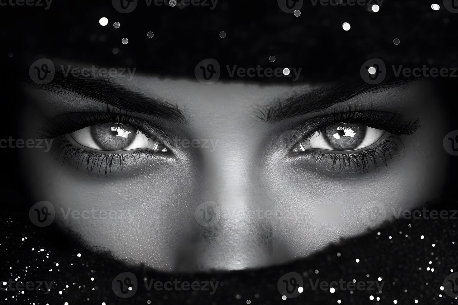 Enigmatic Female Eyes in Black and White - Mysterious and Intense Gaze for Portrait Art photo