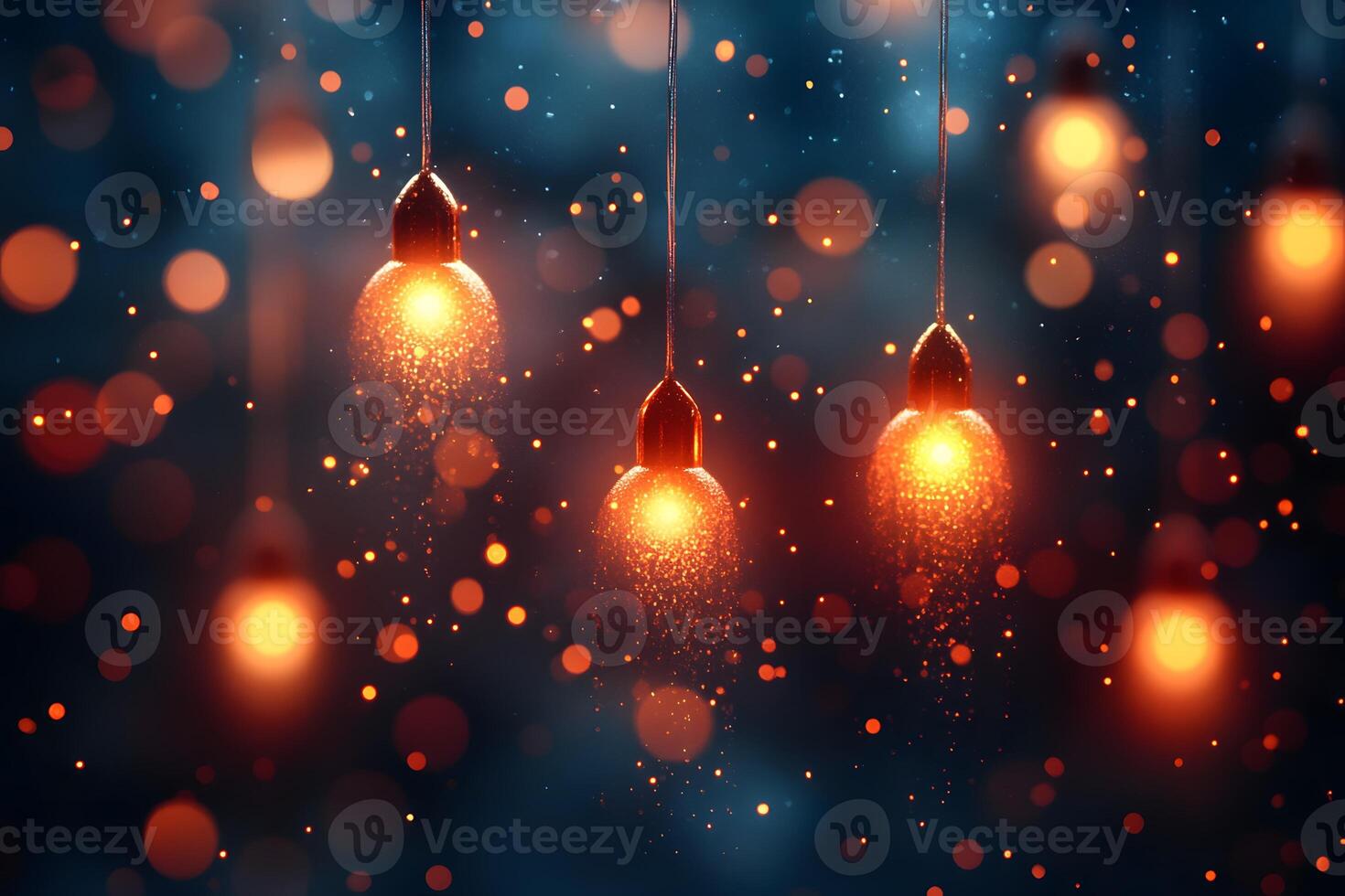 Sparkling Hanging Lights Against a Soft Bokeh Background for Festive Design photo