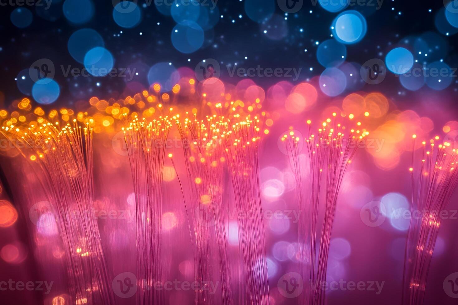 Abstract Fiber Optic Lights with Bokeh in Vibrant Pink and Blue Colors for Technology Design photo