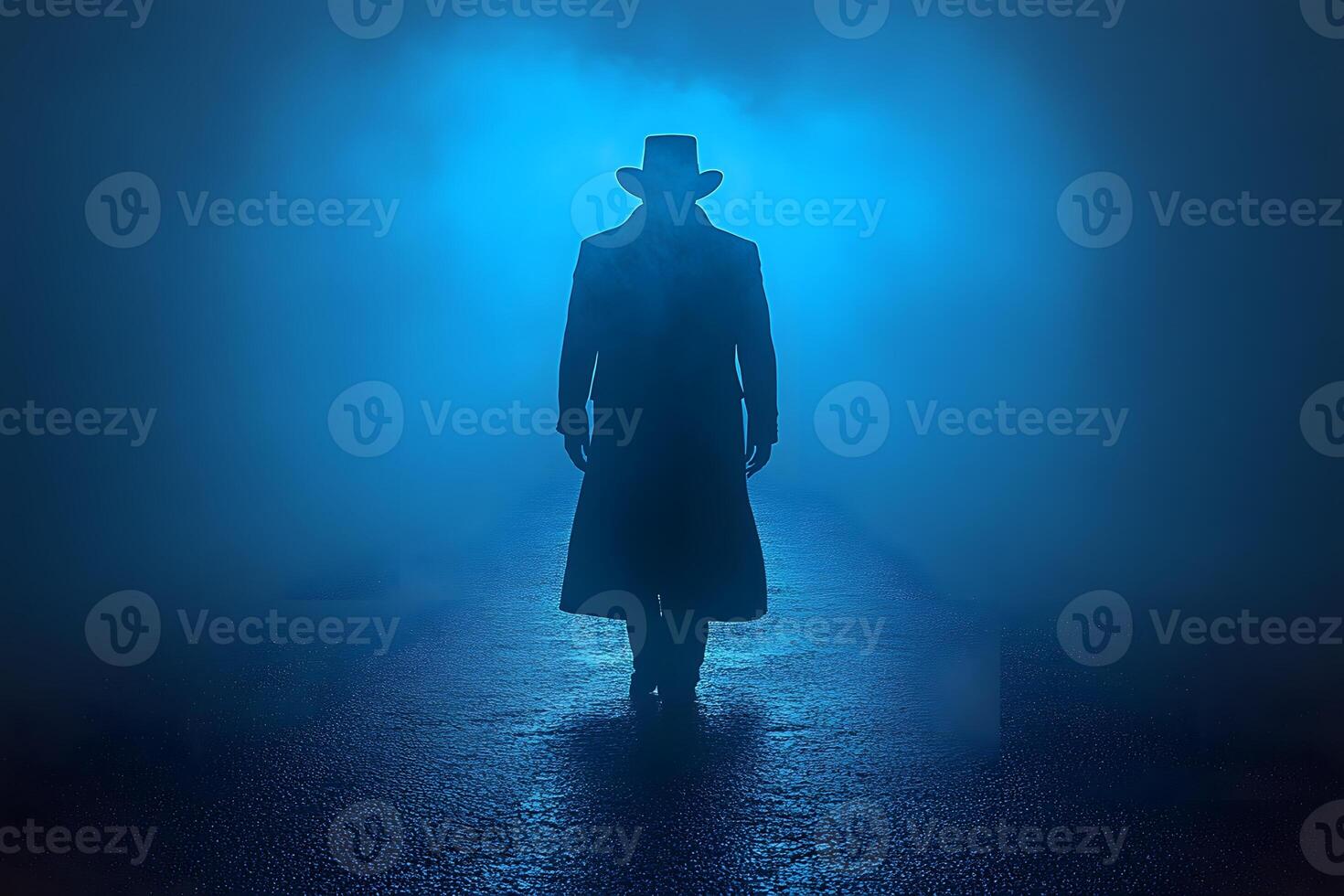 Mysterious Figure in Foggy Night Scene for Suspenseful Visual Projects photo