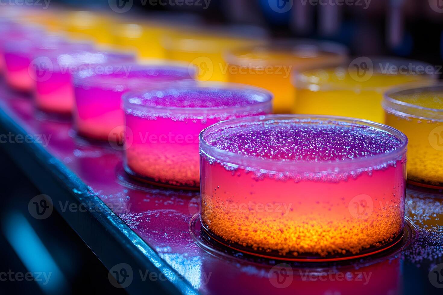 Colorful Petri Dish Display with Luminous Liquid for Science and Art Concepts photo