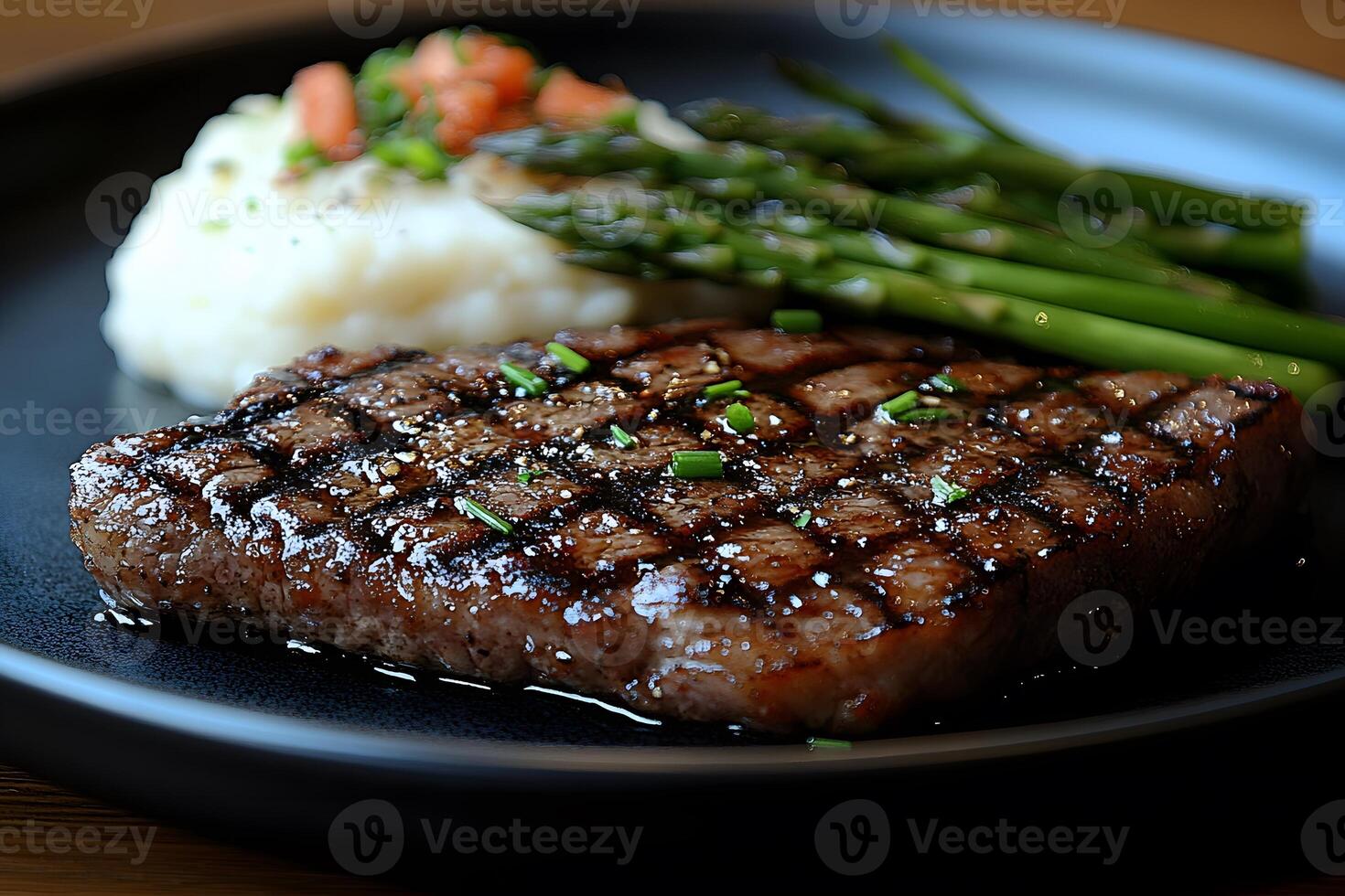 Grilled Steak with Asparagus and Mashed Potatoes for Gourmet Dining Experience photo
