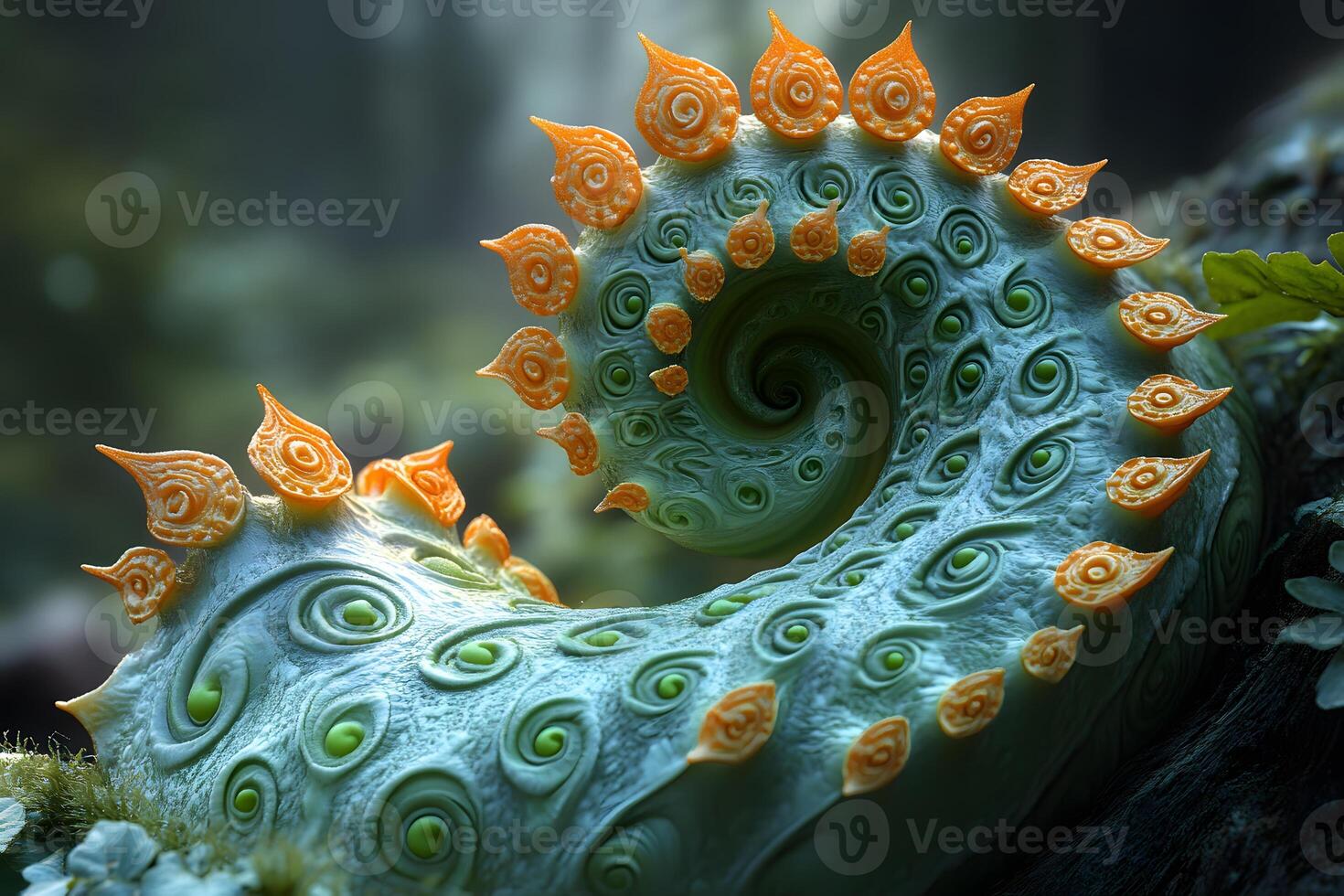 Futuristic Spiral Sculpture in a Mystical Forest Setting for Creative Design photo