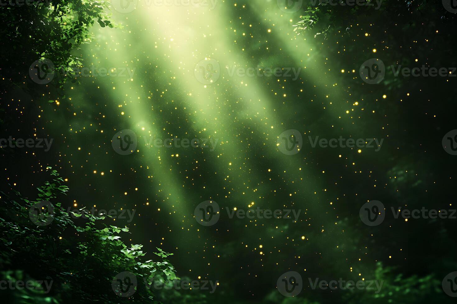 Enchanted Forest with Sunlight and Floating Particles - Mystical Nature Background for Design photo