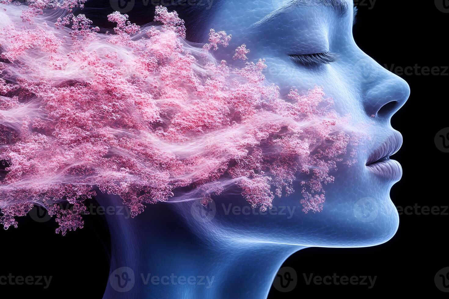 Dreamlike Fusion Surreal Digital Art with Ethereal Pink Blooms photo