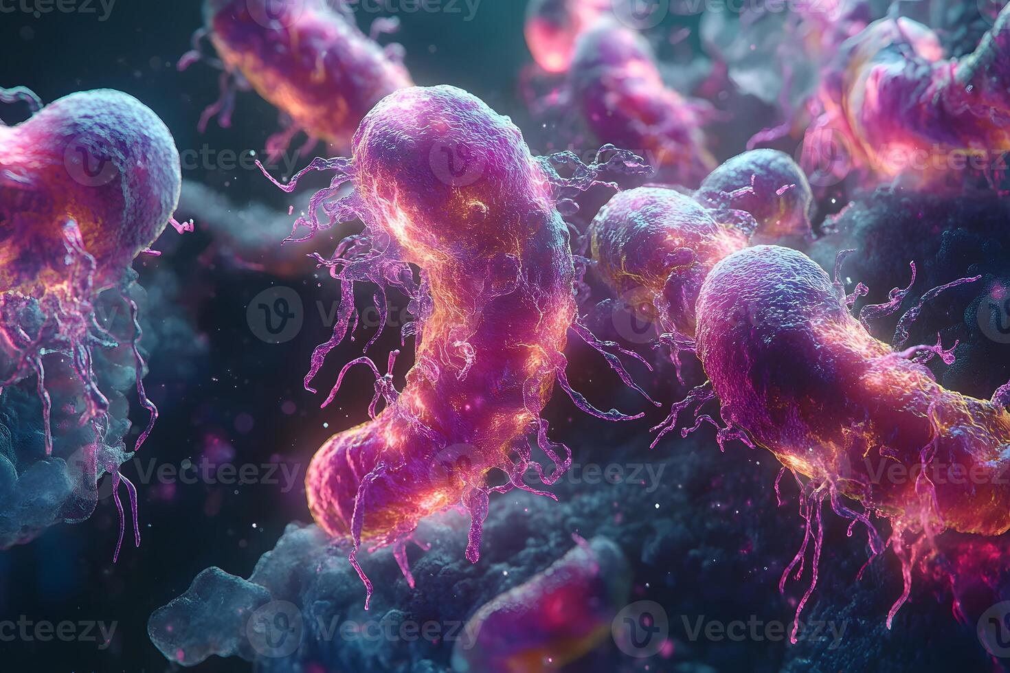 Microscopic View of Vibrant Bacteria in Motion for Scientific Research and Education photo