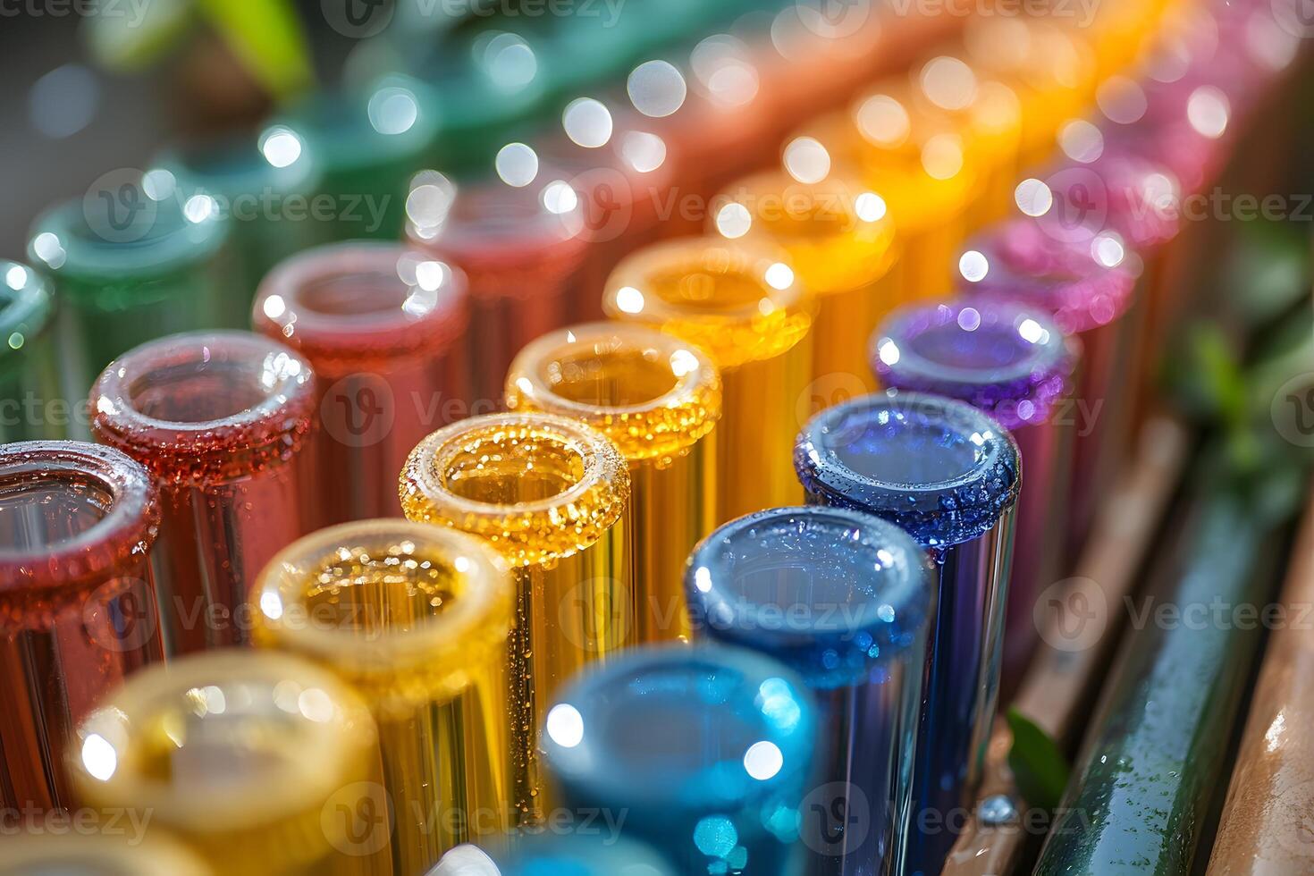 Colorful Array of Glass Tubes with Sparkling Texture in Sunlight photo