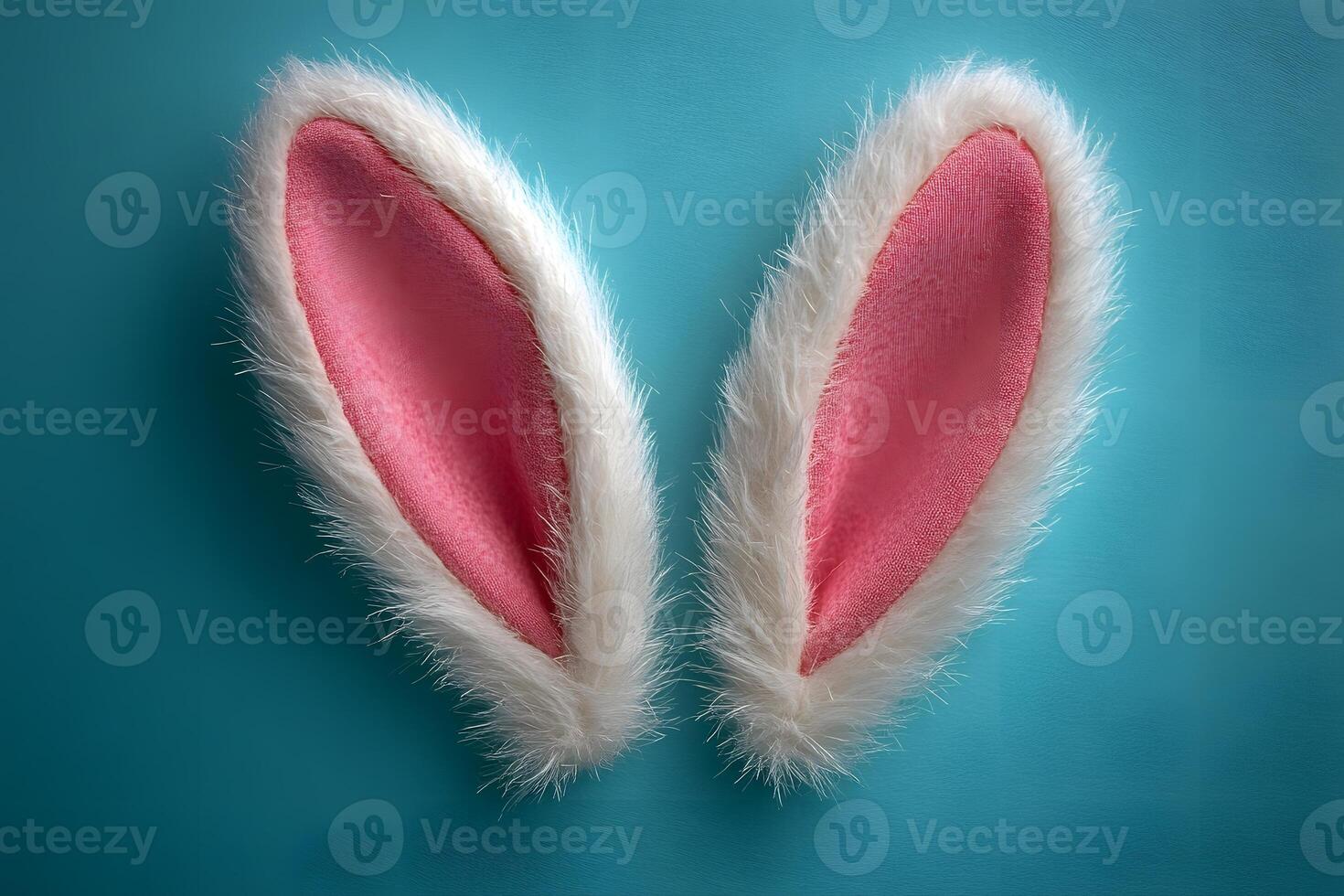 Fluffy Rabbit Ears on Turquoise Background for Easter Celebration Design photo