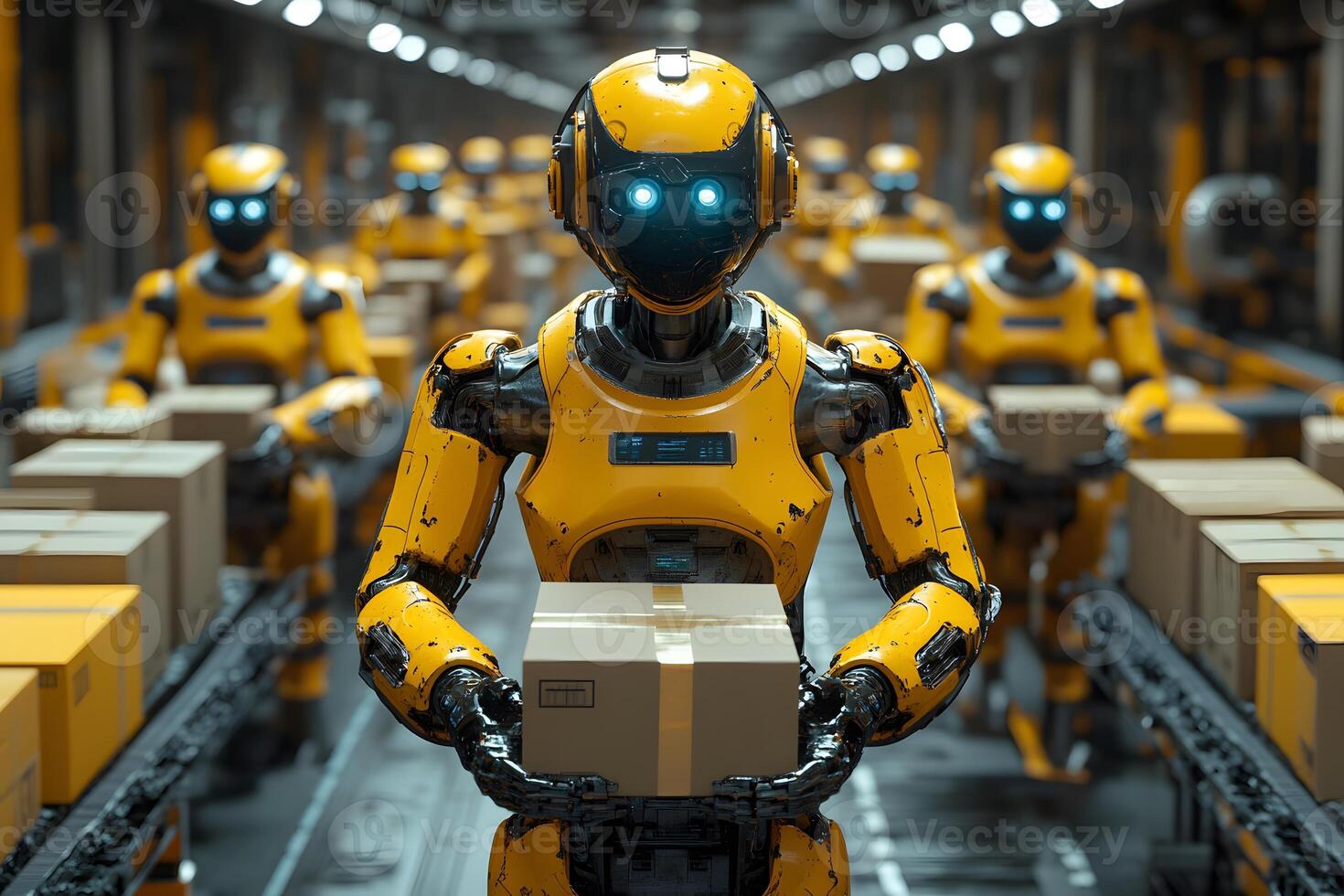 Futuristic Robotics Automated Warehouse Scene for Logistics and AI Design photo