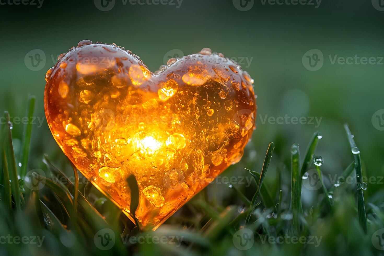 Glowing Heart in Dewy Grass for Nature and Love Concepts photo