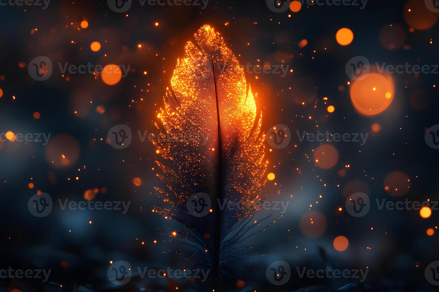 Glowing Feather with Floating Particles Magical and Mystical Design for Posters photo