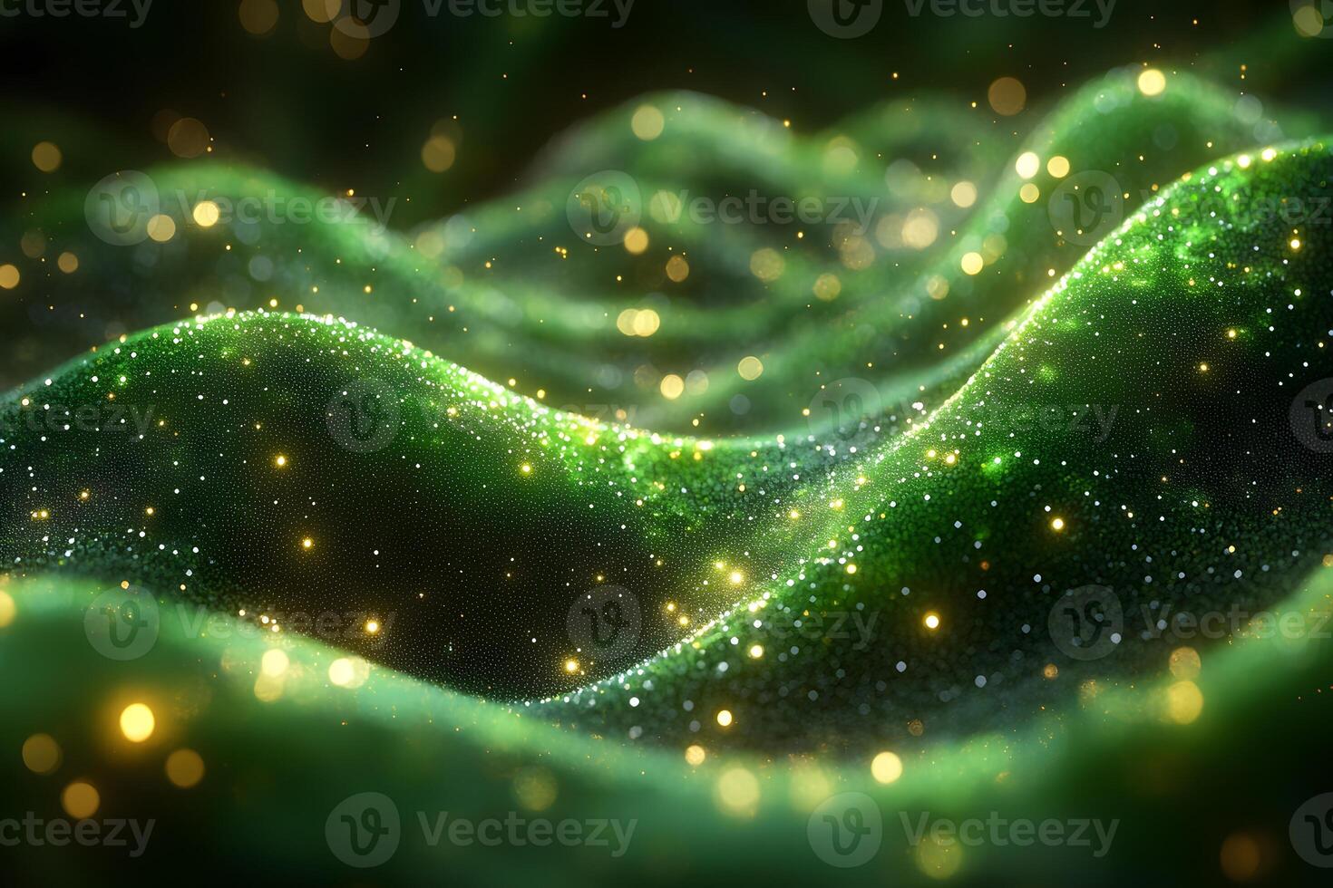 Glittering Abstract Green Waves with Bokeh Light Effects for Digital Art and Design photo