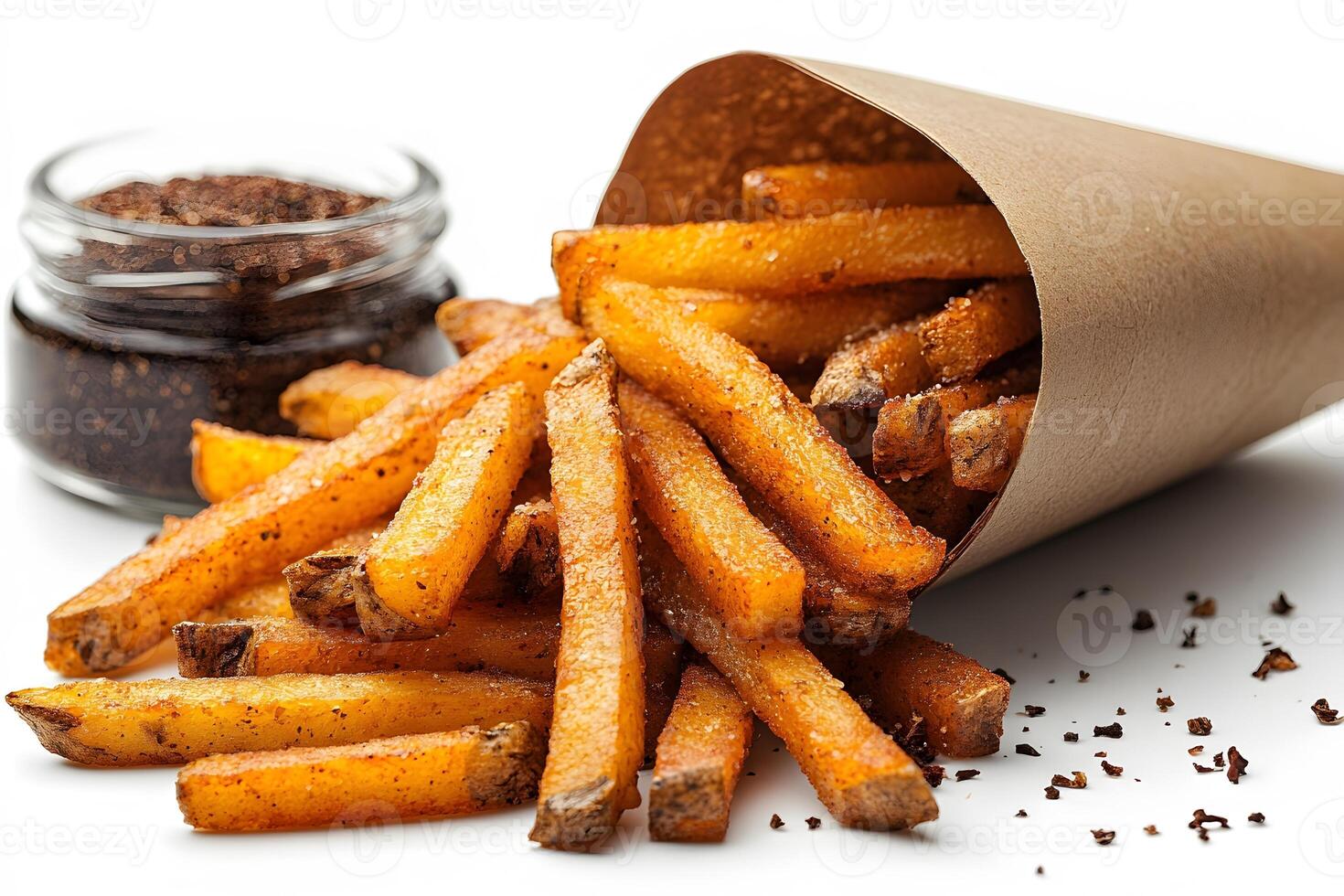 Gourmet Truffle Seasoned French Fries in Brown Cone for Culinary Design photo