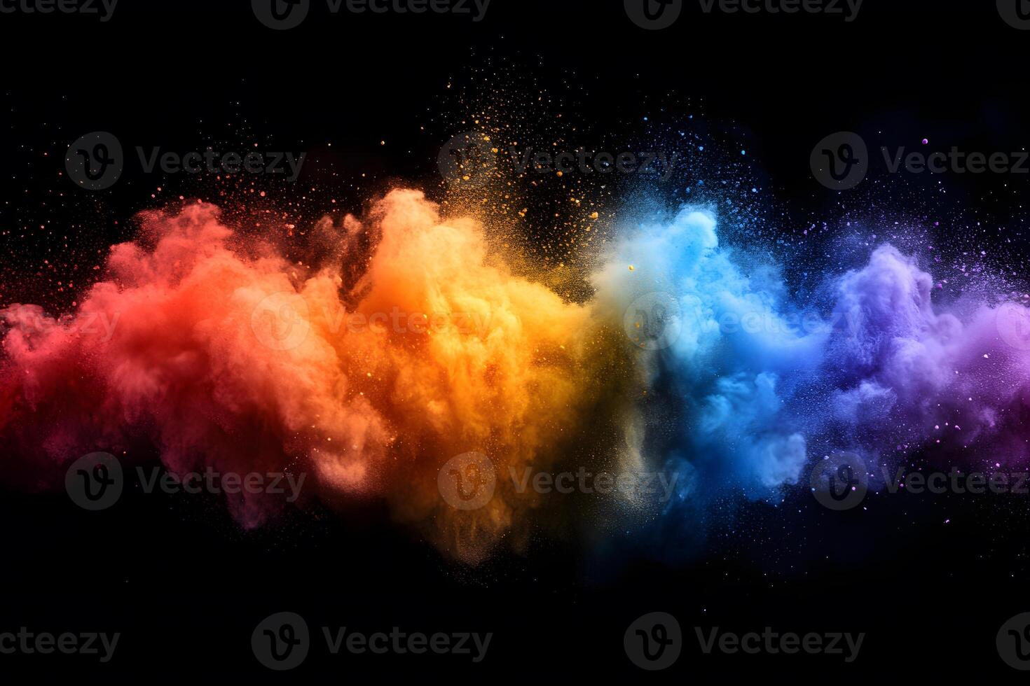Vibrant Spectrum of Colored Powder Exploding on Black Background for Abstract Design photo
