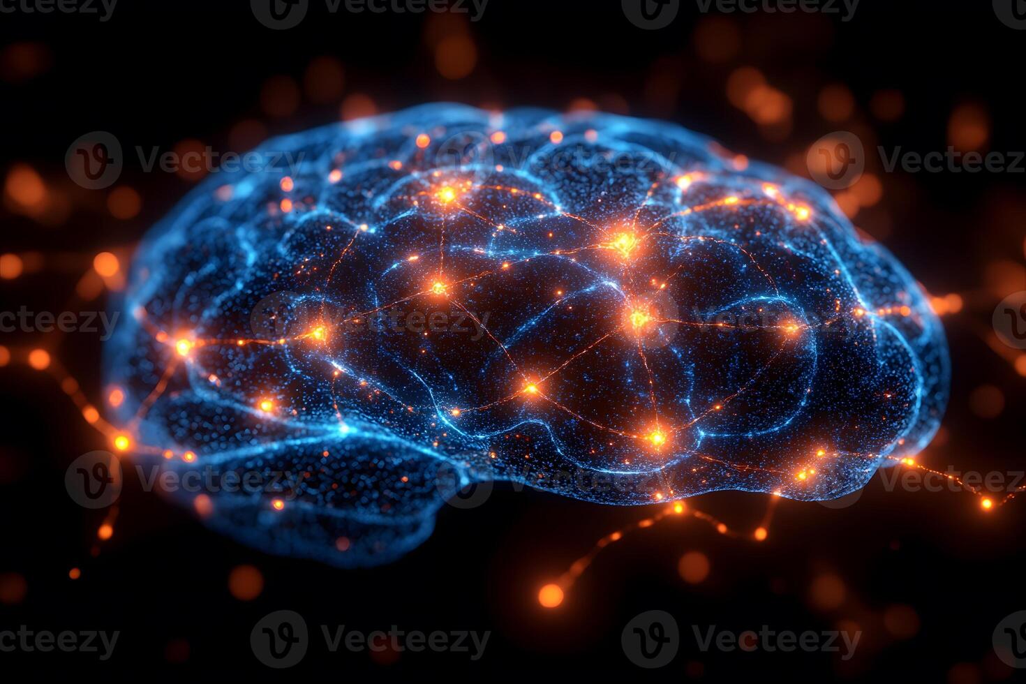 Neural Network Visualization with Glowing Brain and Synaptic Connections photo