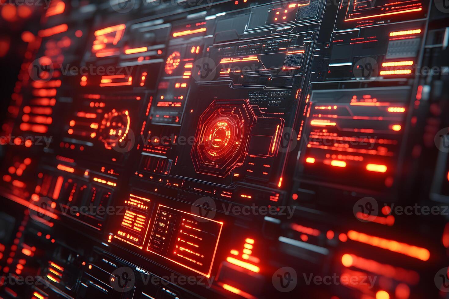 Futuristic Interface Display with Red Neon Cyber Technology for Digital Design photo
