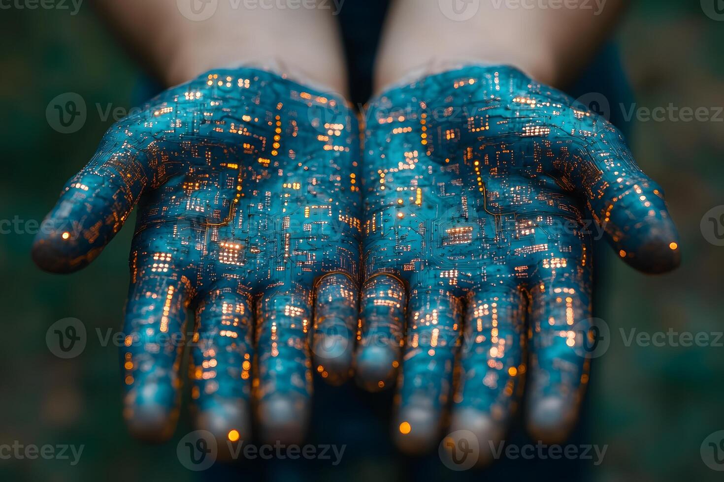 Futuristic Concept Hands with Circuitry Design for Technology Poster photo