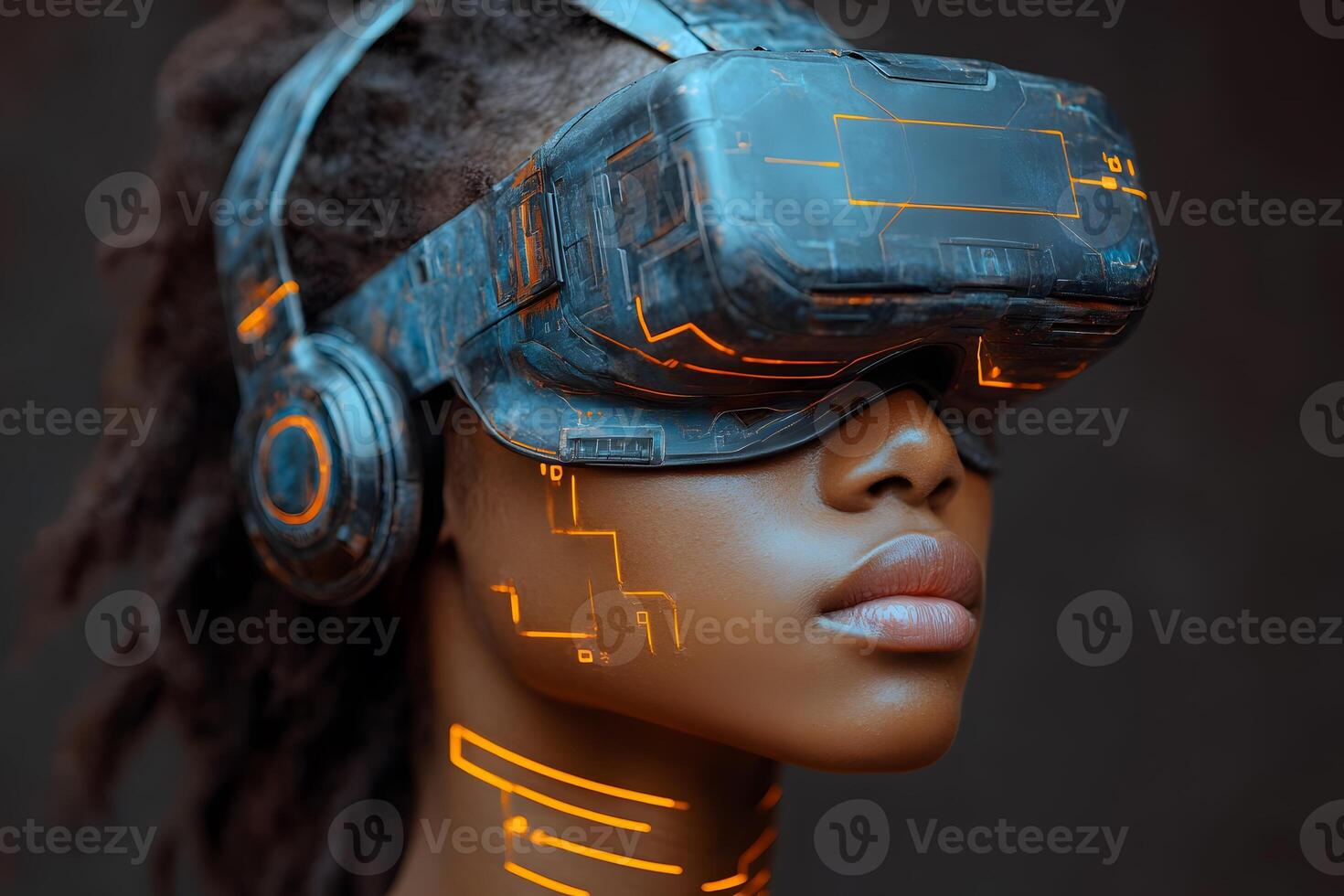 Futuristic Virtual Reality Experience with Cyberpunk Aesthetic for Sci-Fi Design photo