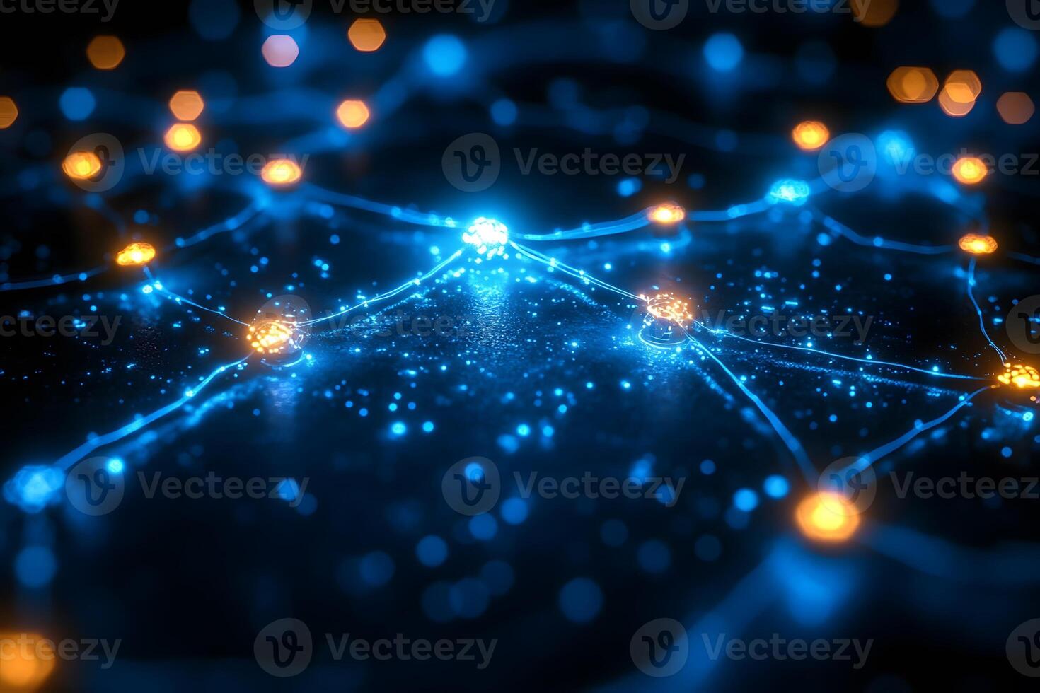 Futuristic Network Connections with Glowing Nodes for Digital Communication Design photo