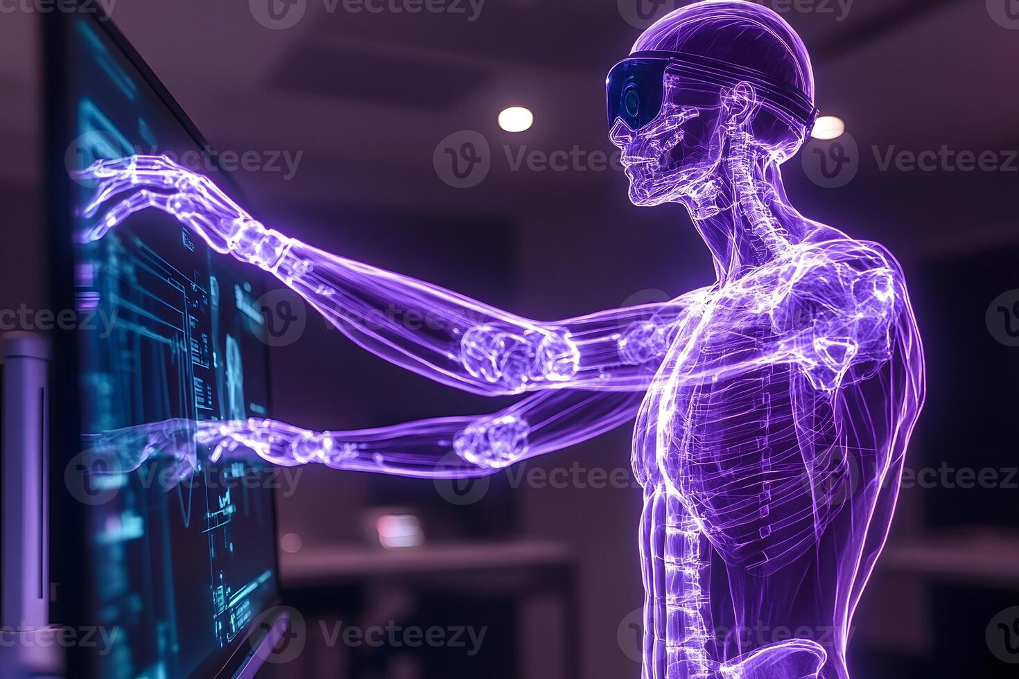Futuristic Holographic Interface with Virtual Reality Skeleton photo
