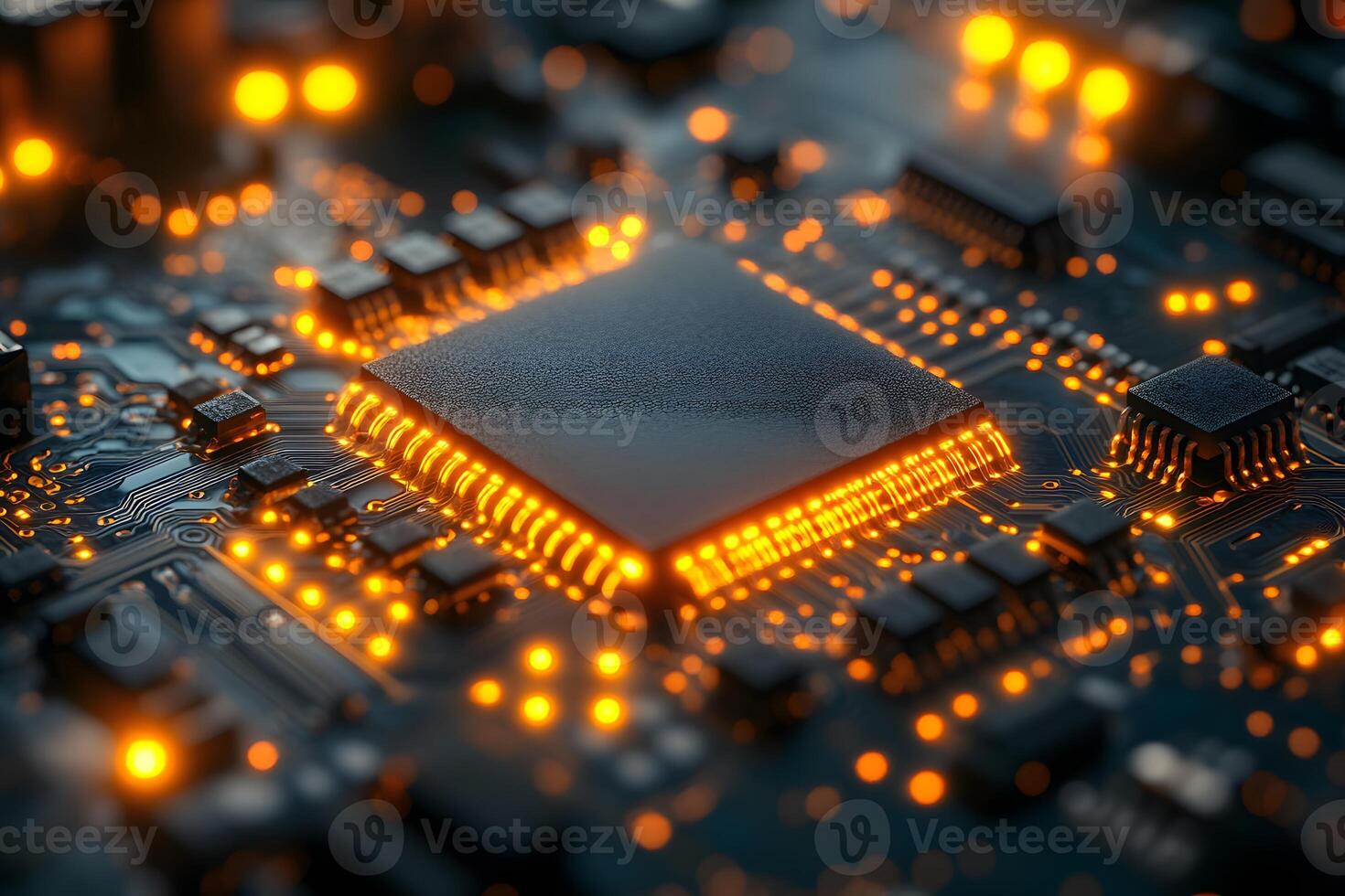 Futuristic Microchip Technology with Glowing Circuits for Digital Innovation Concepts photo