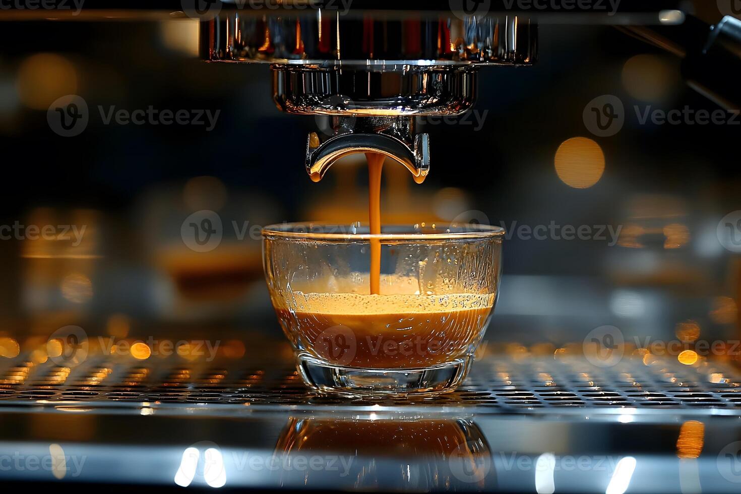 Freshly Brewed Espresso Pouring from Coffee Machine for Perfect Morning Start photo