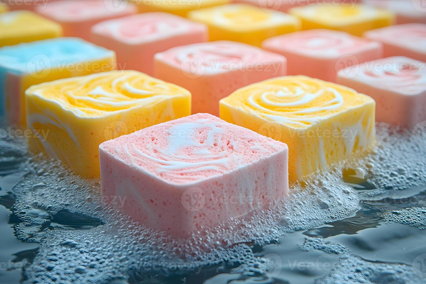 Colorful Handmade Soap Bars in Water for Spa and Wellness Concepts photo