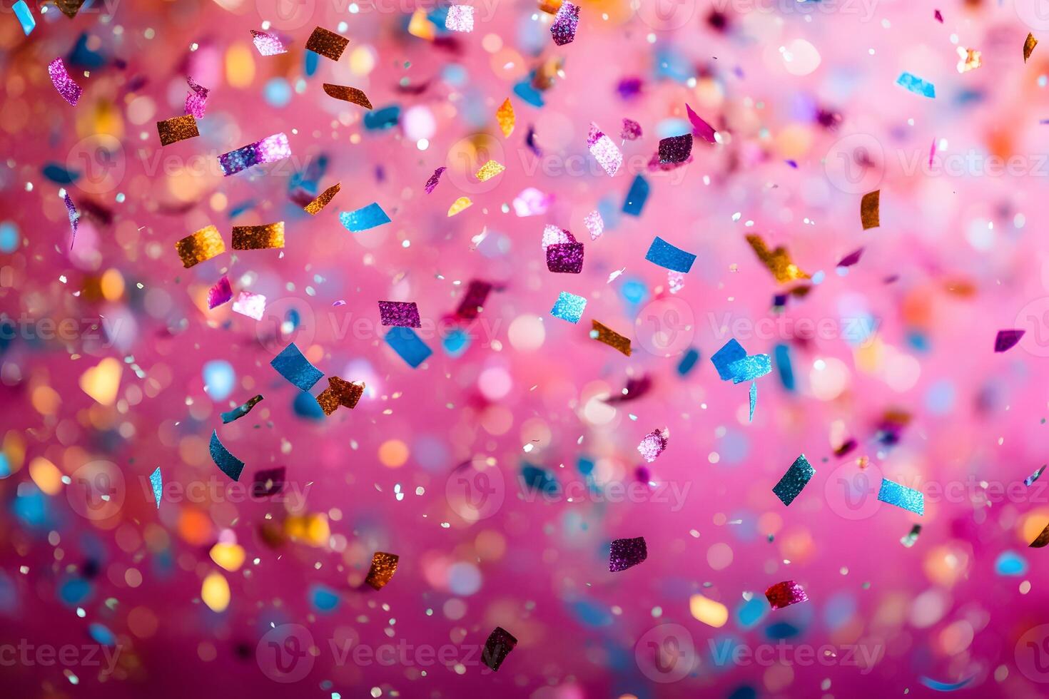 Vibrant Celebration with Colorful Confetti on a Pink Background Festive Decoration for Party and Events photo