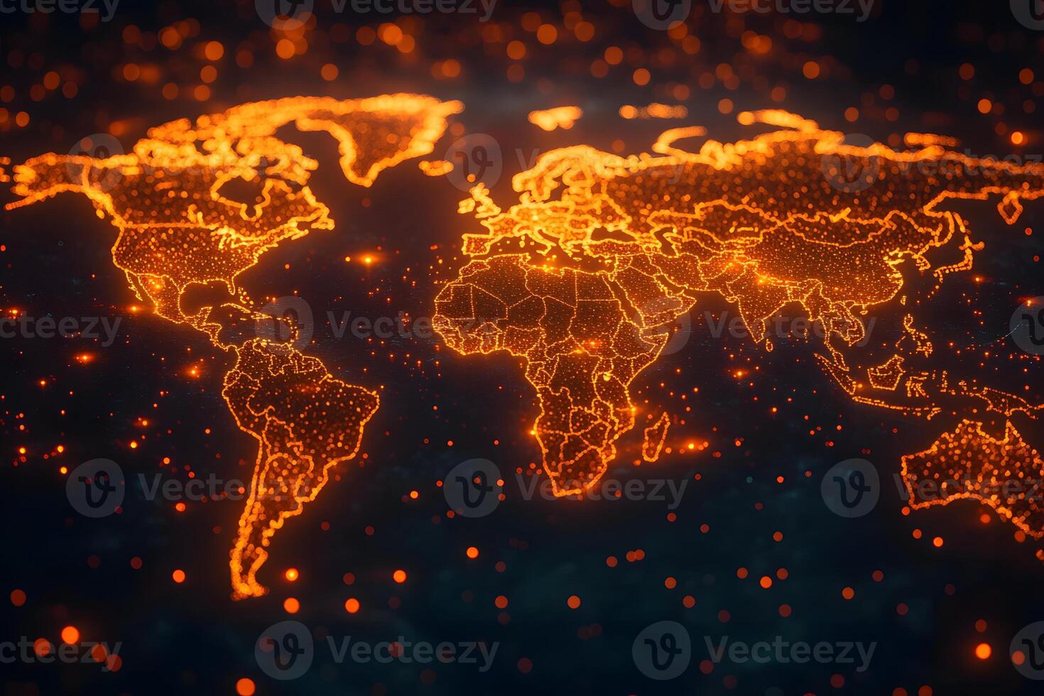 Illuminated Digital World Map Concept for Global Connectivity and Technology Design photo