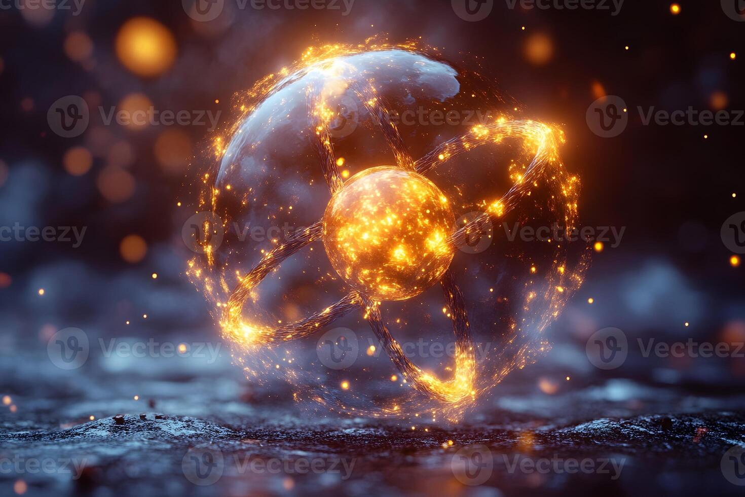 Glowing Energy Sphere with Particles and Fiery Vortex for Sci-Fi Design photo