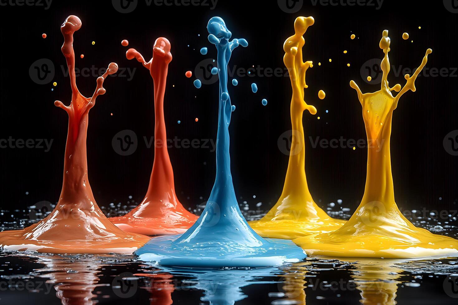 Vibrant Paint Splashes in Motion on Black Background for Creative Design photo
