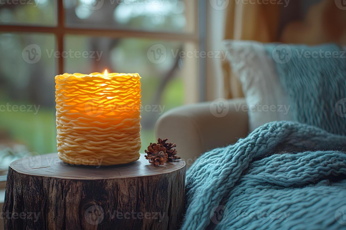 Cozy Autumn Vibes Candlelit Relaxation and Rustic Decor in Hygge Setting photo