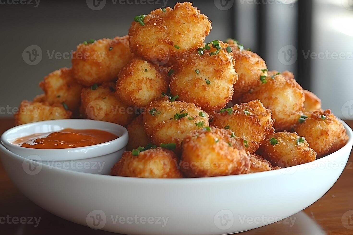 Crispy Golden Tater Tots with Spicy Dipping Sauce for Snack Lovers photo