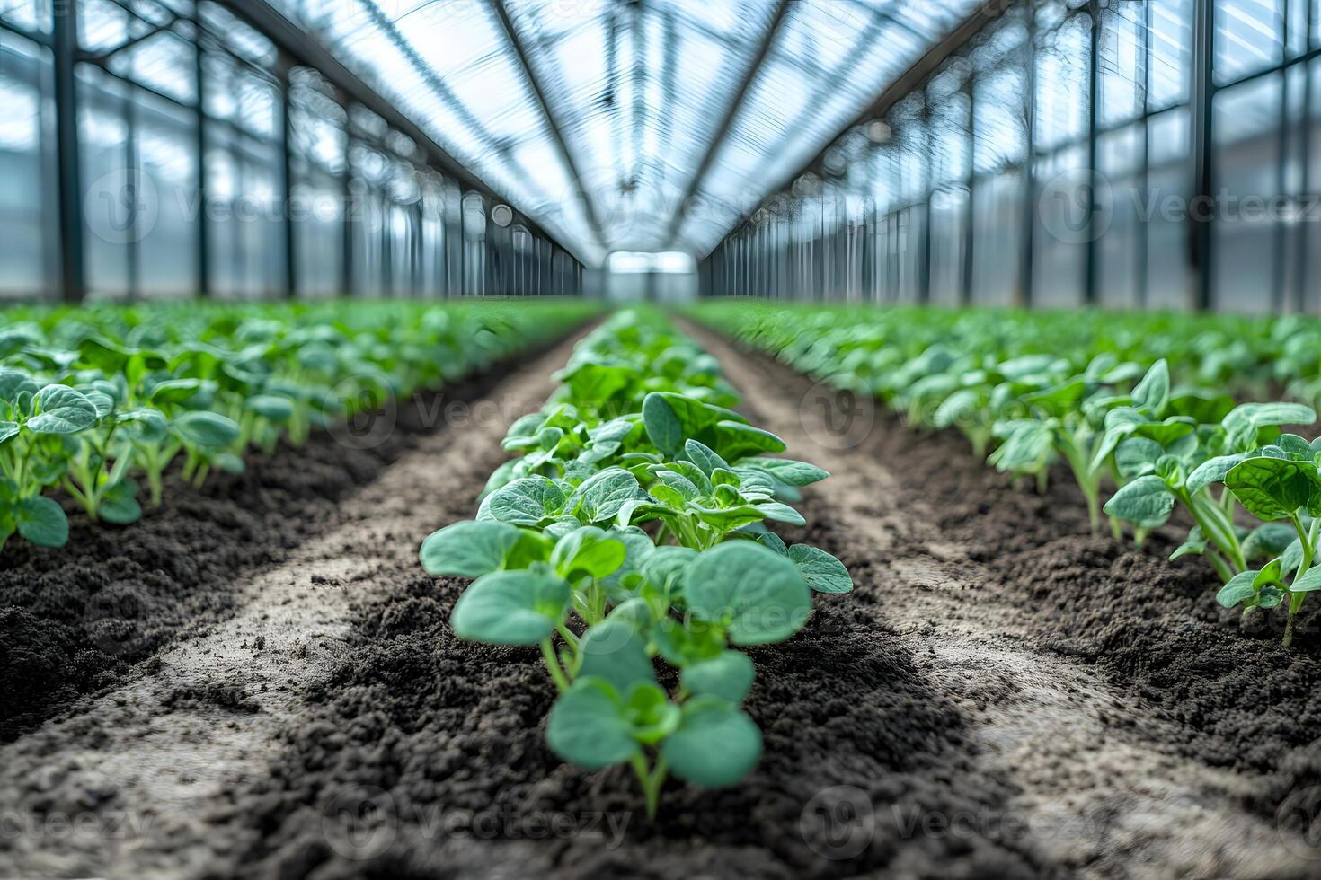 Greenhouse Agriculture Young Plants Growing in a Controlled Environment photo