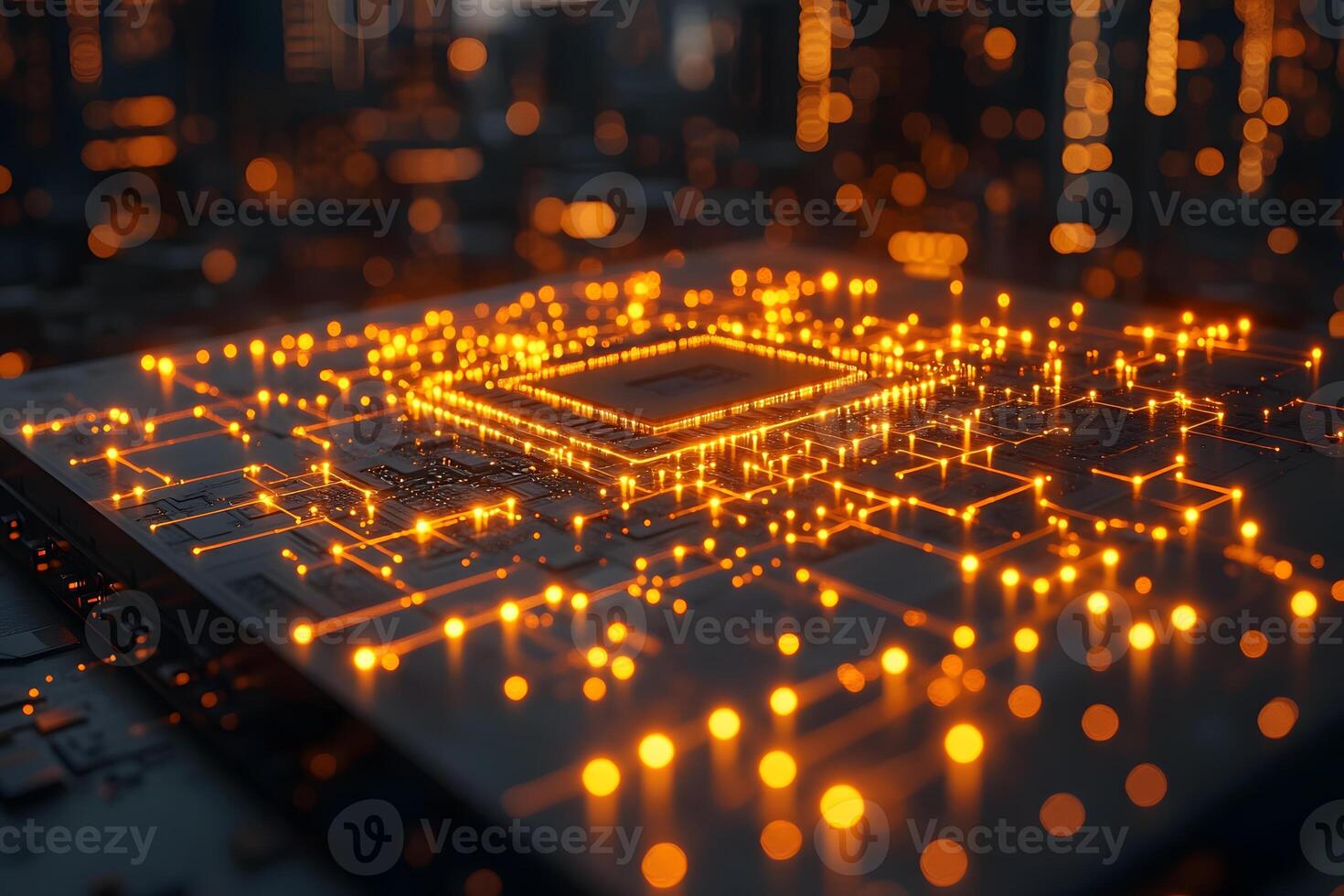 Futuristic Technology Circuit Board with Glowing Connections - Digital Innovation photo