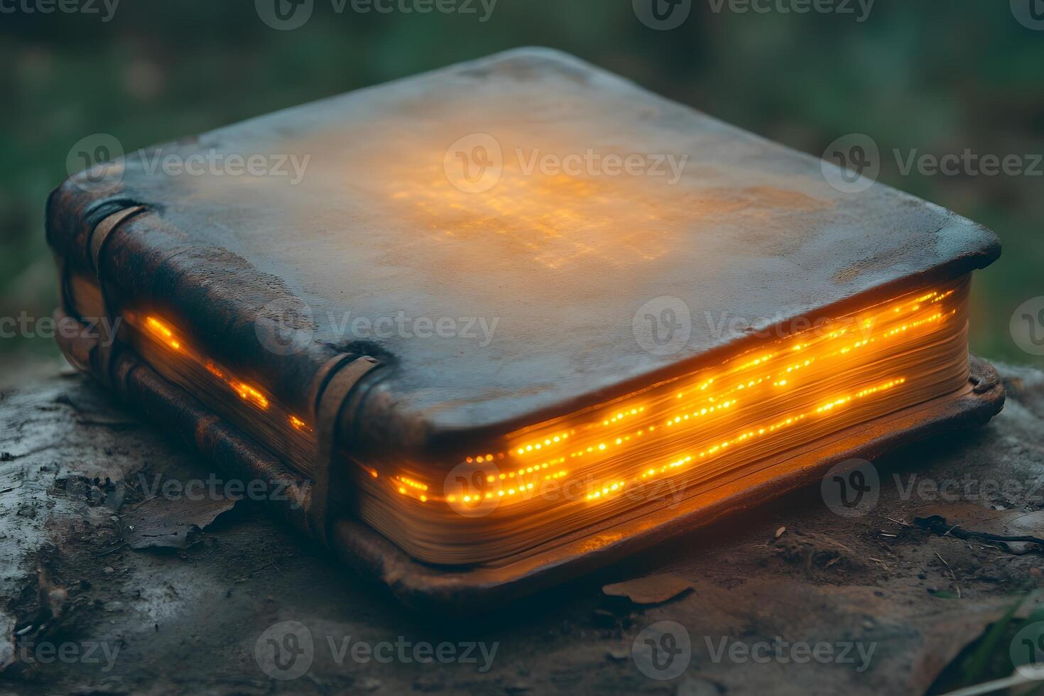 Mystical Glowing Book in an Enchanted Forest for Fantasy Concepts and Storytelling Design photo