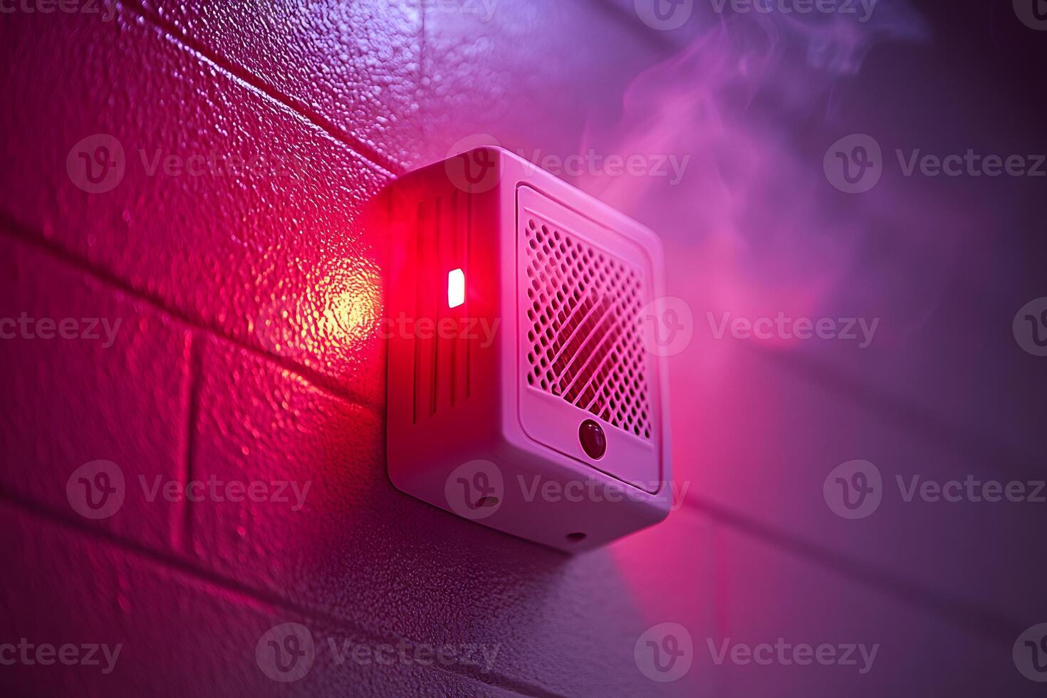 Emergency Alert System with Red Light and Smoke in Atmospheric Setting for Safety Concept photo