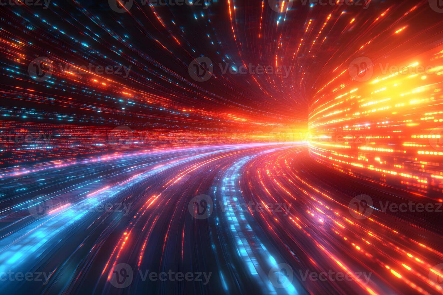 Dynamic Digital Data Tunnel with Vibrant Light Trails for Futuristic Technology Designs photo