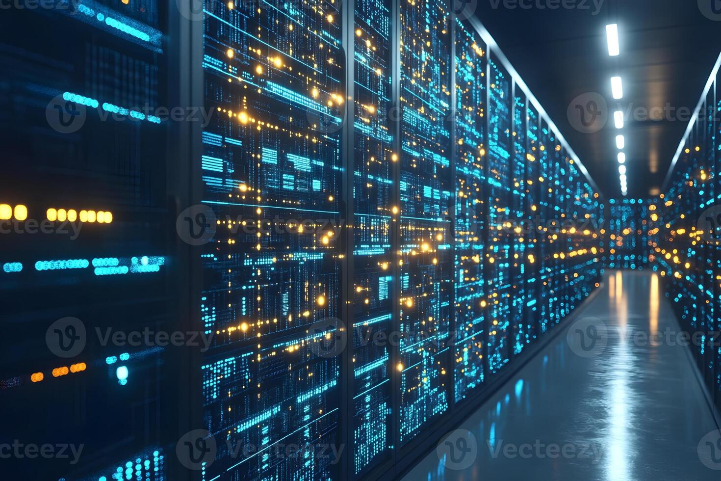 Advanced Data Center Infrastructure Illuminated Server Room Technology photo
