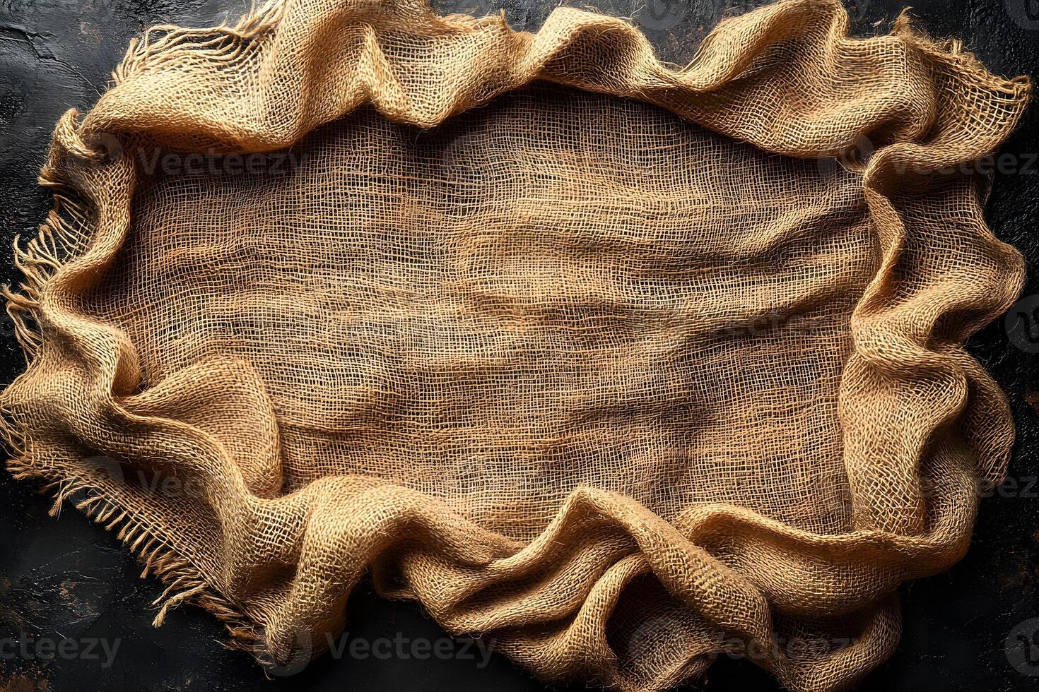 Rustic Burlap Textile on Dark Background for Vintage Design and Texture photo